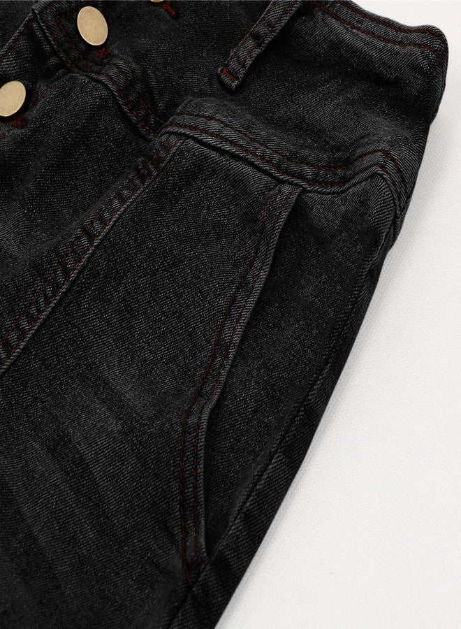 CHARTOU Women's Retro Exposure Button-Fly Packaged Hip A-Line Maxi Long Denim Skirt (Large, Black) - Image 2